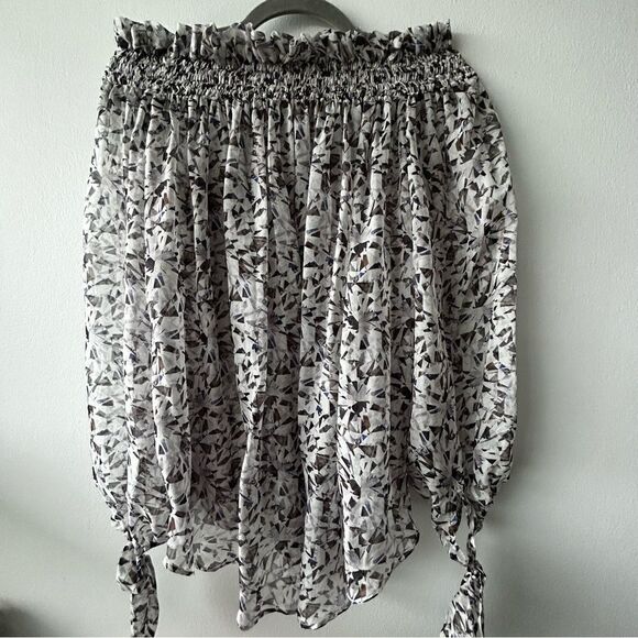 Caroline Constas Silk Smocked Elastic Cinched Ruffle Off Shoulder Top - Picture 4 of 8